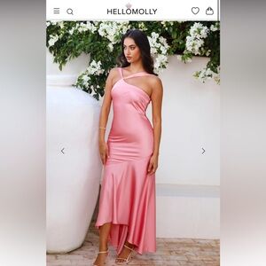 Hello Molly “Romantic Affair” Satin One Shoulder Pink Maxi Dress